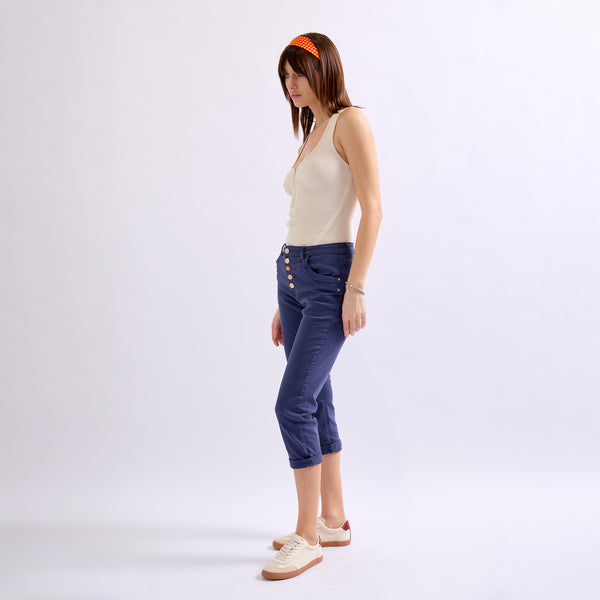 Color:Marine,Pantacourts Couleurs Boutons Fantaisies Dorés - Femme - Place du jour