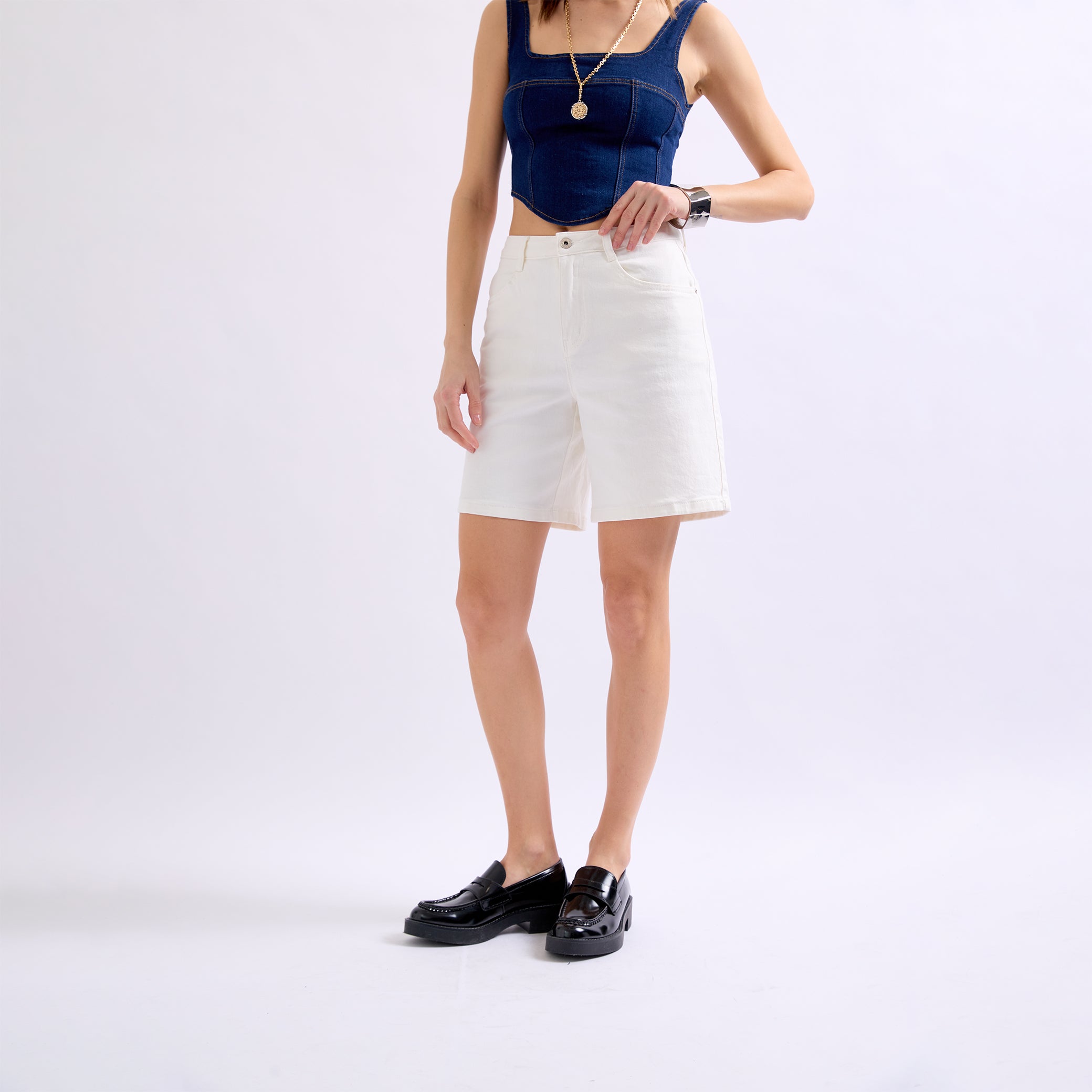 Ecru,Short Capucine - Brillant Frangé - Jean Femme - Place du Jour Ecru,Short Capucine - Brillant Frangé - Jean Femme - Place du Jour
