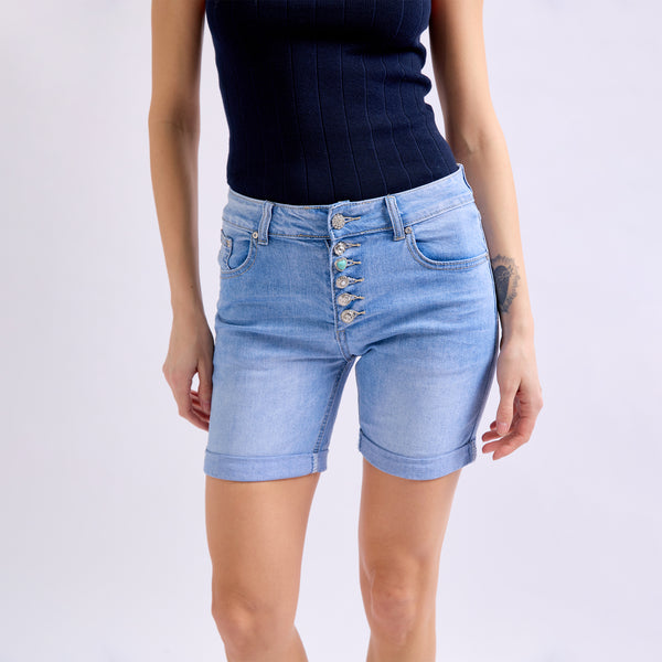 Color:Jean bleu clair, Short taille haute boutons fantaisies place du jour