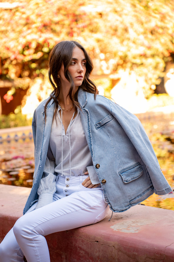Color:Jean bleu clair,Blazer Coralie en jean - Blazer femme - Place du jour