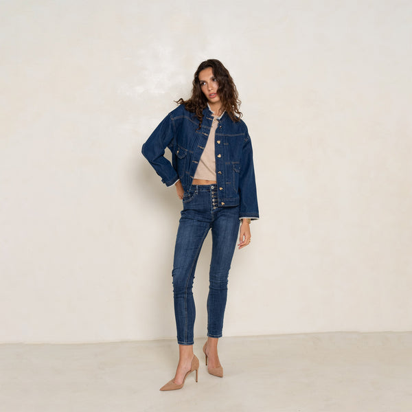 Veste Jean Boutons Coeurs Dorés