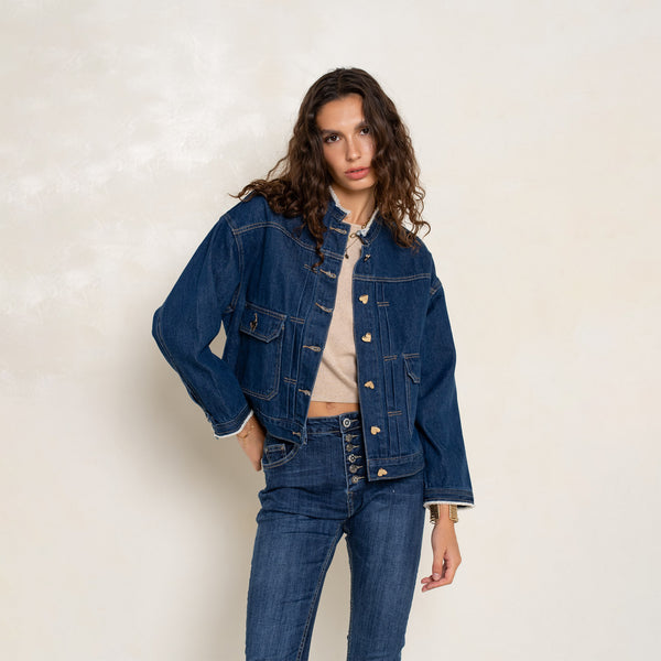Veste Jean Boutons Coeurs Dorés