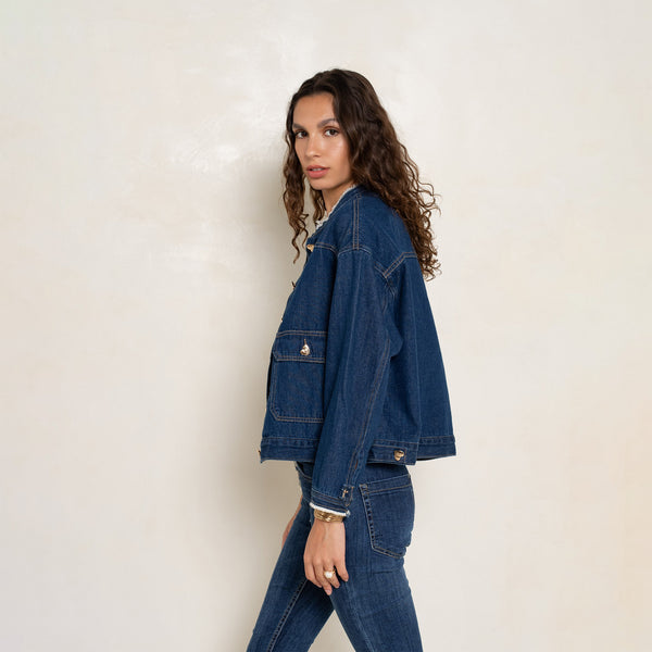 Veste Jean Boutons Coeurs Dorés