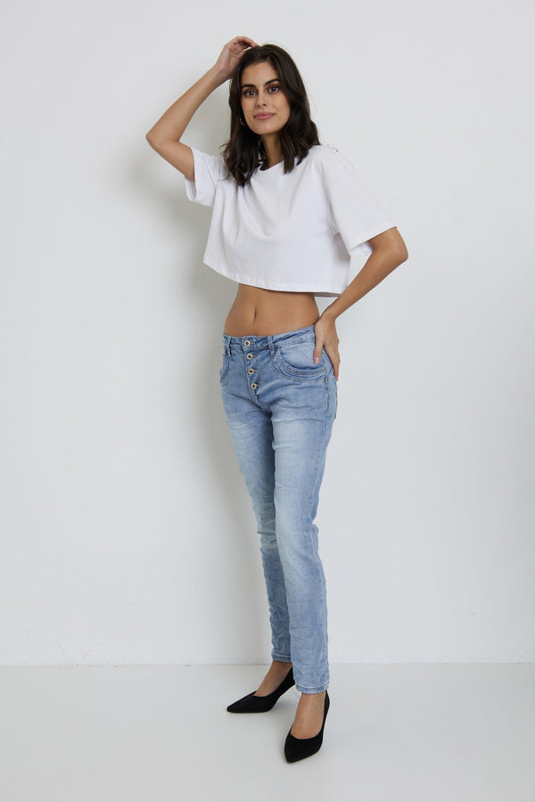 Color: Jean bleu clair, Jean Boyfriend Taille Haute - Jean Femme - Place du jour