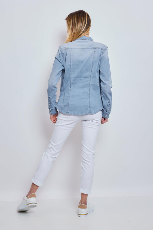 Color:Jean bleu clair,Chemise Luna Classique en Jeans Cintrée - Jean Femme - Place du Jour