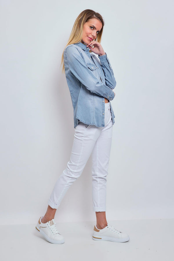 Color:Jean bleu clair,Chemise Luna Classique en Jeans Cintrée - Jean Femme - Place du Jour