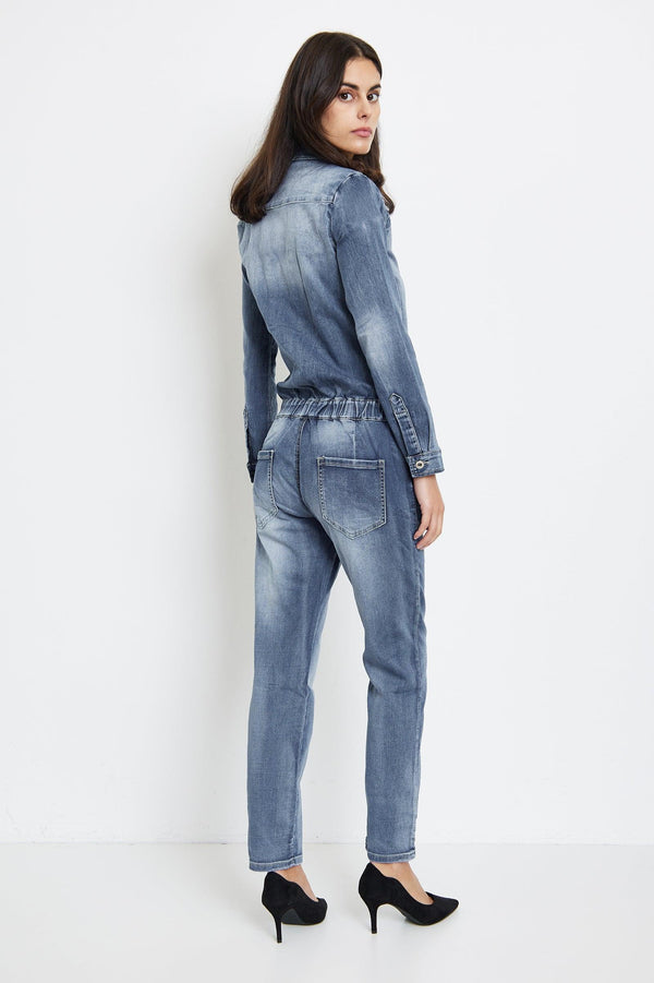 Color:Jean bleu,Combinaison Manches Longues Zippée - Femme - Place du jour