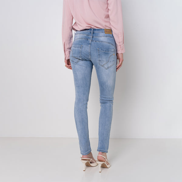 Color:Jean bleu clair,Jean Boyfriend taille haute boutons dorés - Jean femme - Place du jour