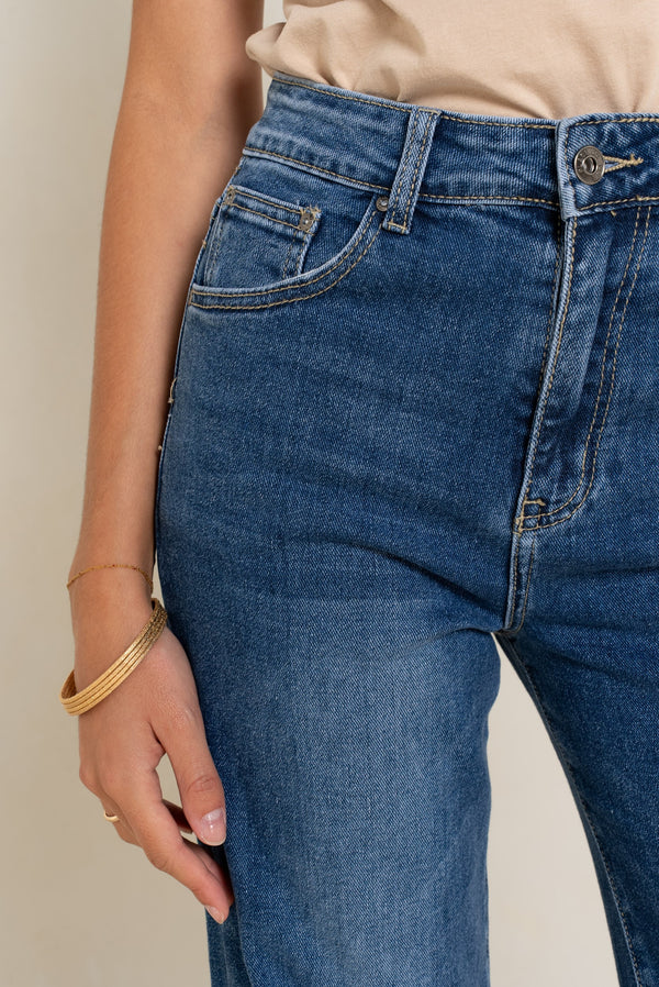 Color:Jean bleu medium,Jean coupe droite fermeture zip - Jean femme - Place du jour