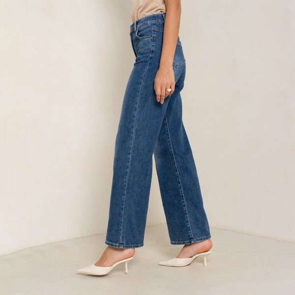 Color:Jean bleu medium,Jean coupe droite fermeture zip - Jean femme - Place du jour