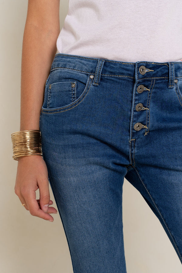 Color:Jean bleu medium, Pantalon Boyfriend Stretch Couleur - Place du Jour
