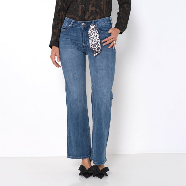 Color:Jean bleu,Jean Coupe Droite Taille Haute Zip - Jean Femme - Place du jour