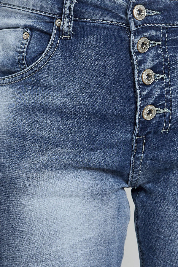 Color:Jean bleu, Pantalon Boyfriend Stretch Couleur - Place du Jour
