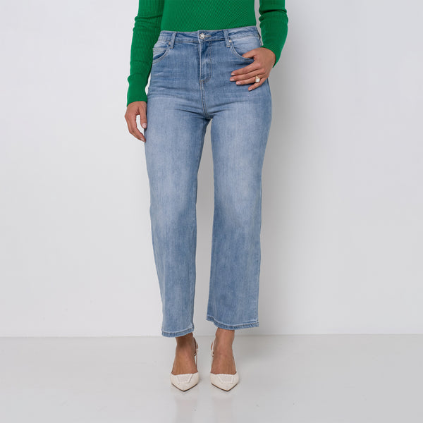 Color:Jean bleu clair,Jean Bleu Coupe droite Taille Haute - Jean Femme - Place du jour