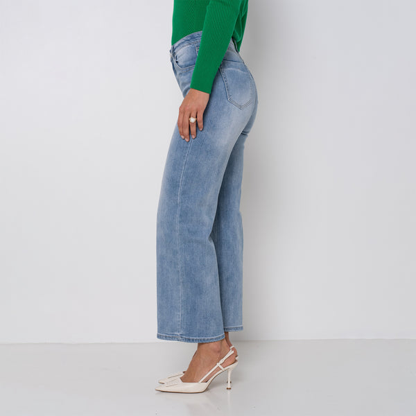 Color:Jean bleu clair,Jean Bleu Coupe droite Taille Haute - Jean Femme - Place du jour
