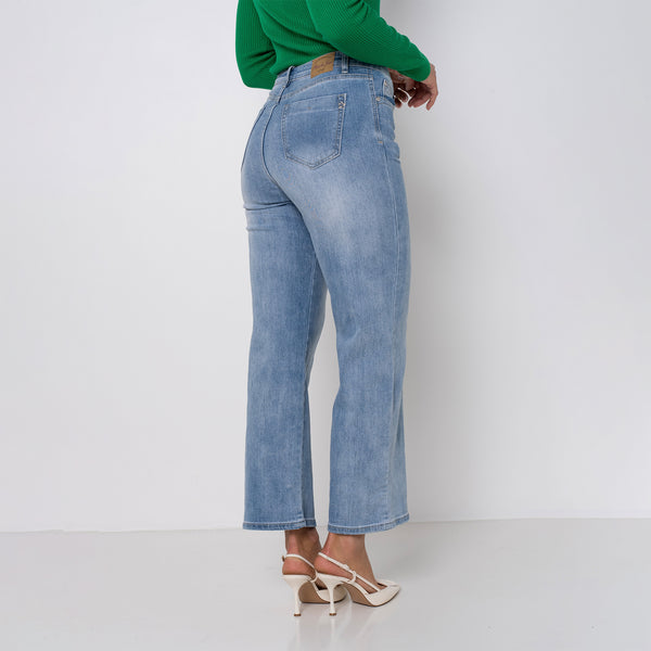 Color:Jean bleu clair,Jean Bleu Coupe droite Taille Haute - Jean Femme - Place du jour