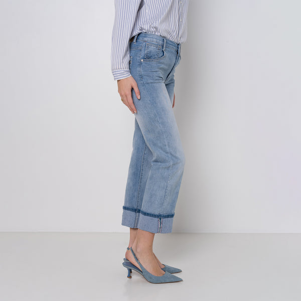 Color:Jean bleu clair,Jean Alicia coupe droite avec un revers - Jean femme - Place du jour