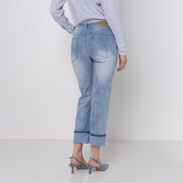 Color:Jean bleu clair,Jean Alicia coupe droite avec un revers - Jean femme - Place du jour