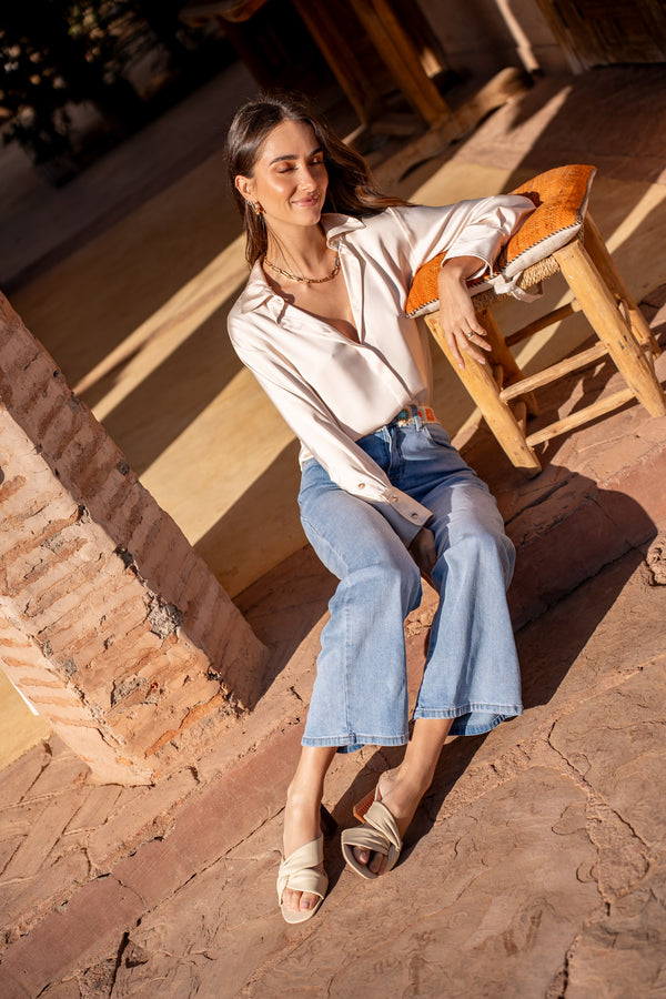 Color:Jean bleu,Jean Laëtitia coupe droite avec ceinture en broderie - Jean femme - Place du jour