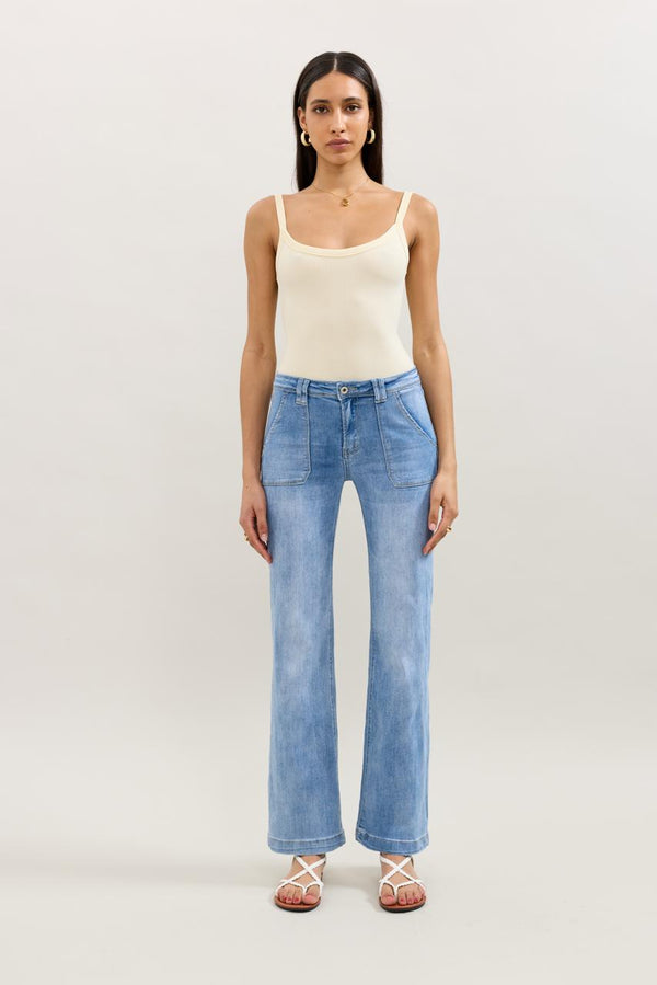 Color:Jean bleu clair,Jean Large Grande Poche - Jean Femme - Place du Jour