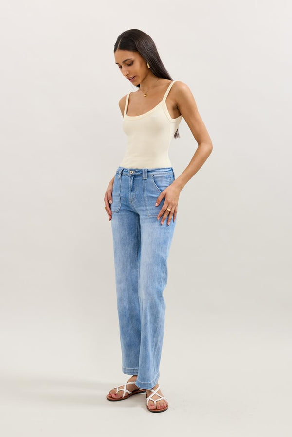 Color:Jean bleu clair,Jean Large Grande Poche - Jean Femme - Place du Jour