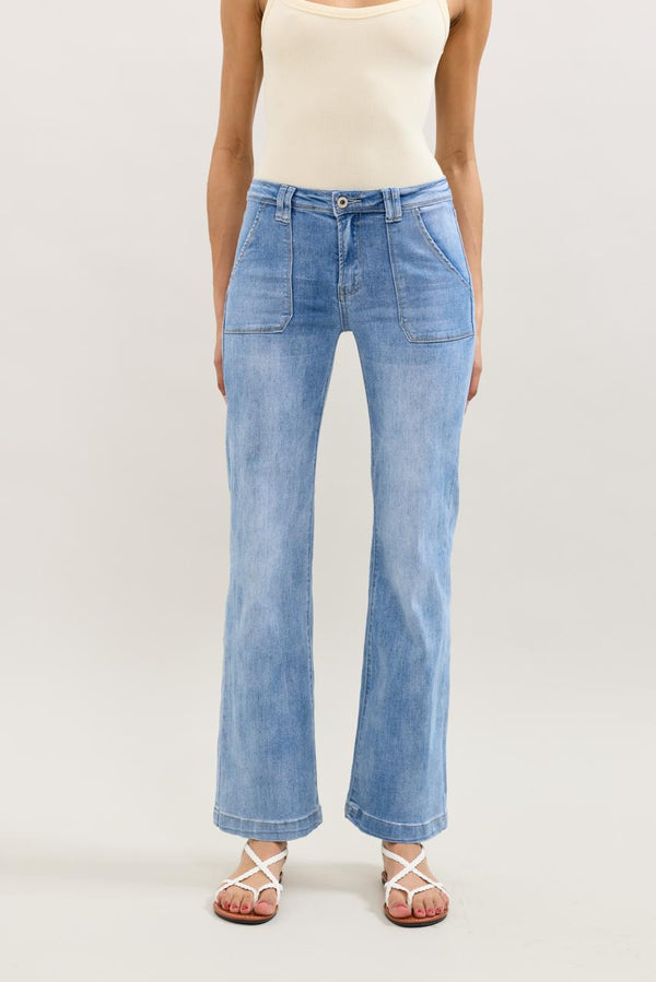 Color:Jean bleu clair,Jean Large Grande Poche - Jean Femme - Place du Jour