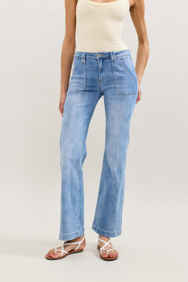 Color:Jean bleu clair,Jean Large Grande Poche - Jean Femme - Place du Jour