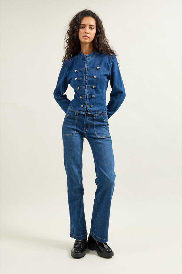 Color:Jean bleu foncé,Jean Large Grande Poche - Jean Femme - Place du Jour