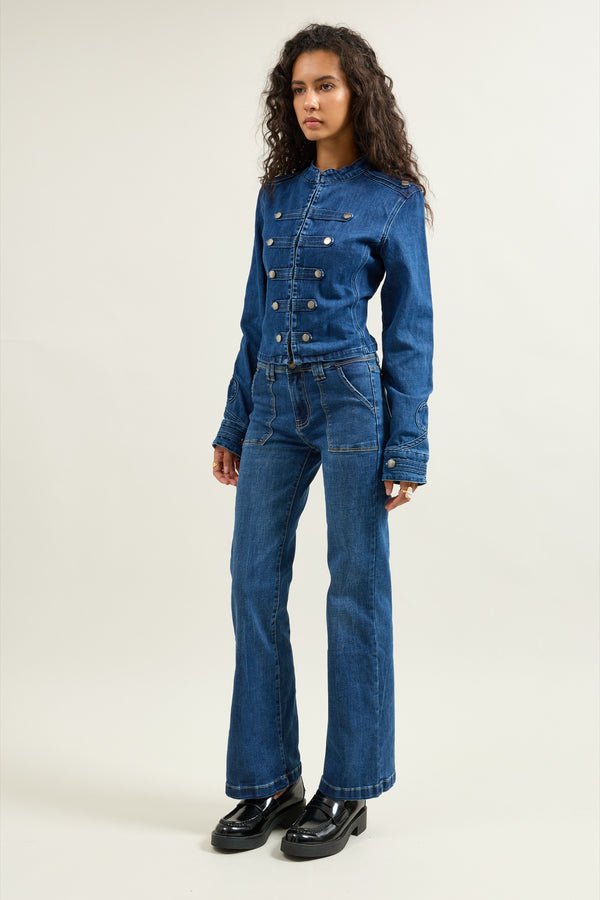 Color:Jean bleu foncé,Jean Large Grande Poche - Jean Femme - Place du Jour