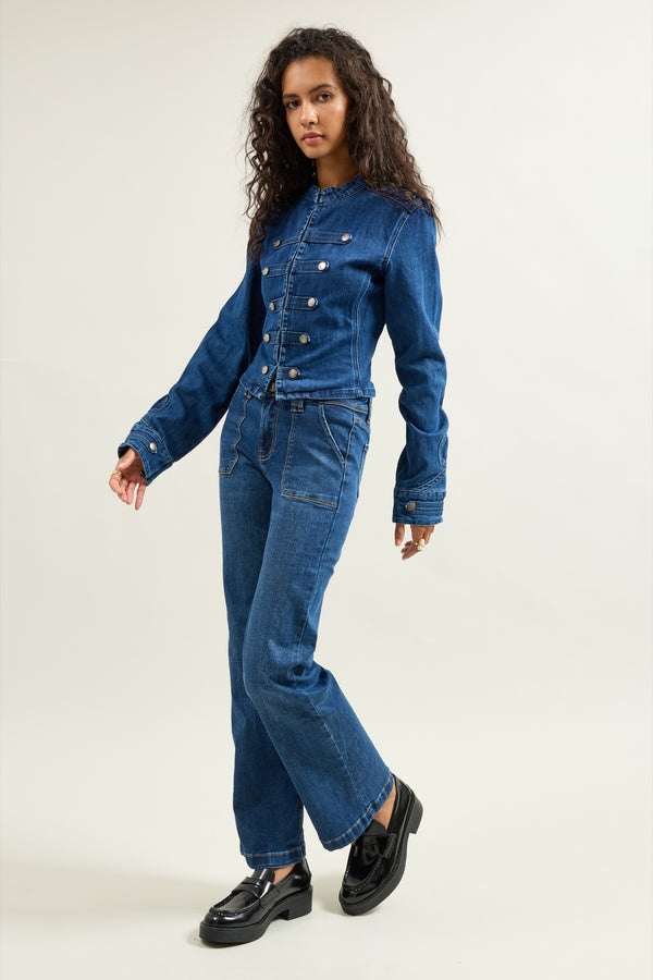 Color:Jean bleu foncé,Jean Large Grande Poche - Jean Femme - Place du Jour