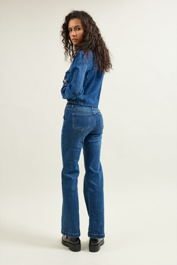 Color:Jean bleu foncé,Jean Large Grande Poche - Jean Femme - Place du Jour