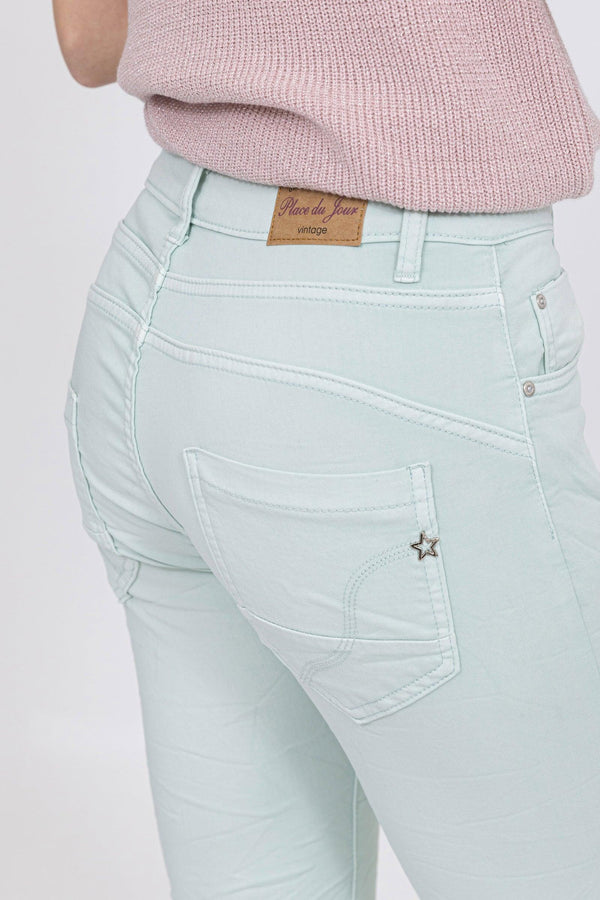 Color:Aqua , Pantacourt en JoggJeans à Boutons - Pantacourt Femme - Place du jour