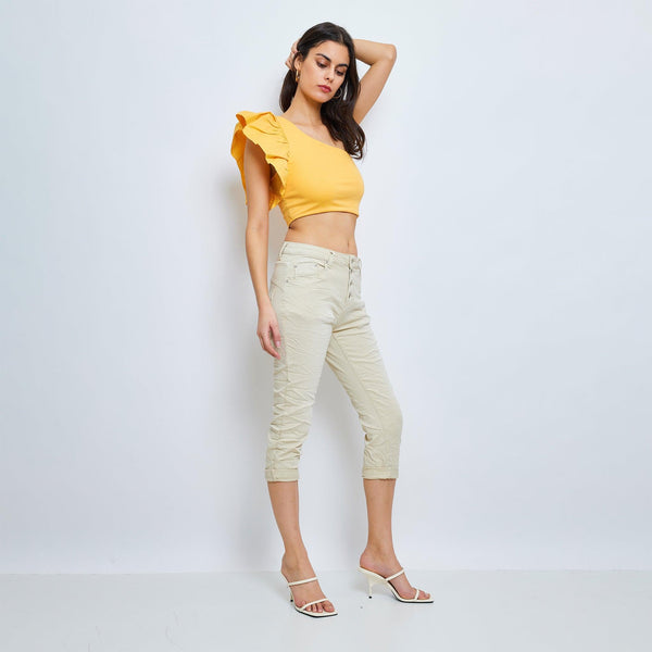 Pantacourt Rachel en JoggJeans à Boutons Couleurs