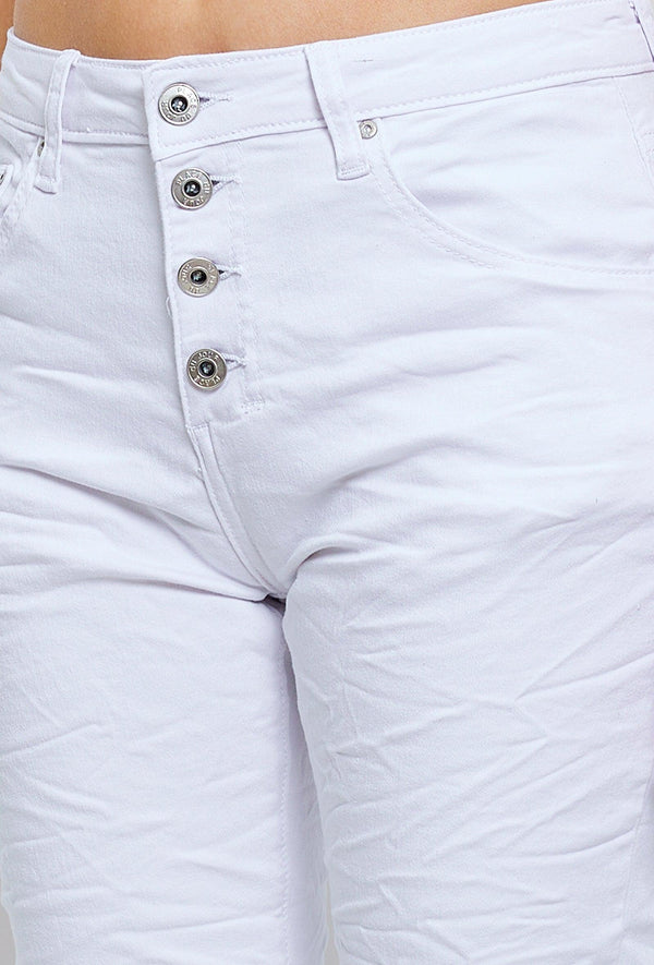 Color:Blanc , Pantacourt en JoggJeans à Boutons - Pantacourt Femme - Place du jour