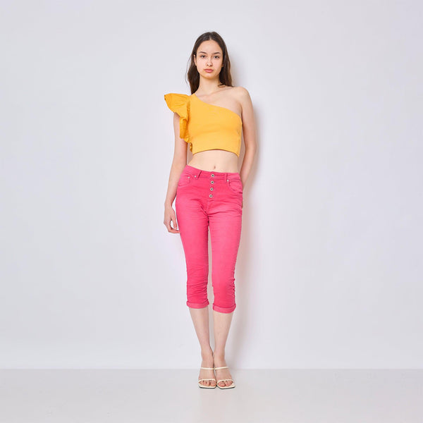 Color:Fuschia , Pantacourt en JoggJeans à Boutons - Pantacourt Femme - Place du jour