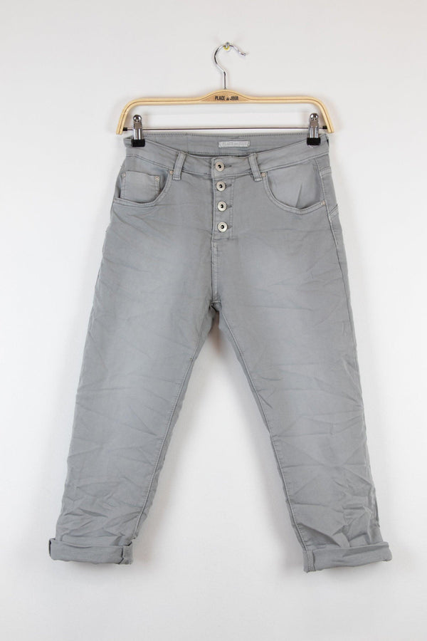 Color:Gris , Pantacourt en JoggJeans à Boutons - Pantacourt Femme - Place du jour