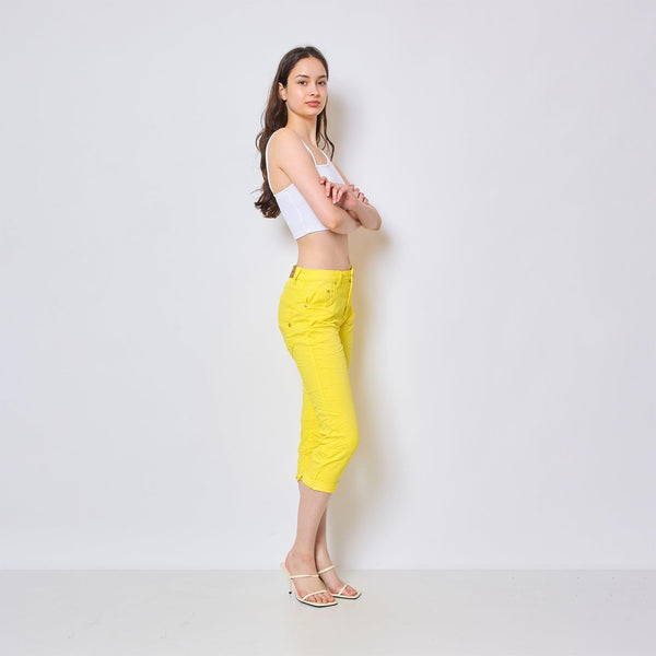 Color:Jaune , Pantacourt en JoggJeans à Boutons - Pantacourt Femme - Place du jour