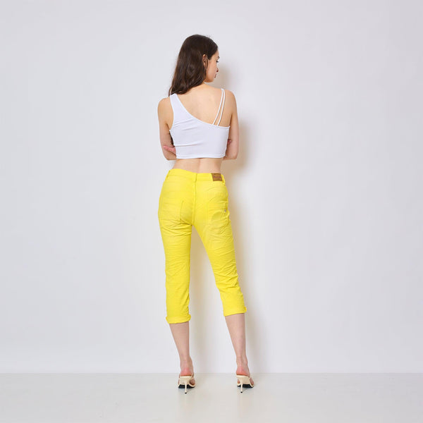 Color:Jaune , Pantacourt en JoggJeans à Boutons - Pantacourt Femme - Place du jour