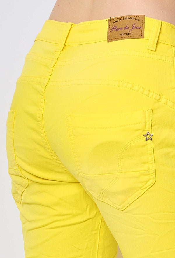 Color:Jaune , Pantacourt en JoggJeans à Boutons - Pantacourt Femme - Place du jour