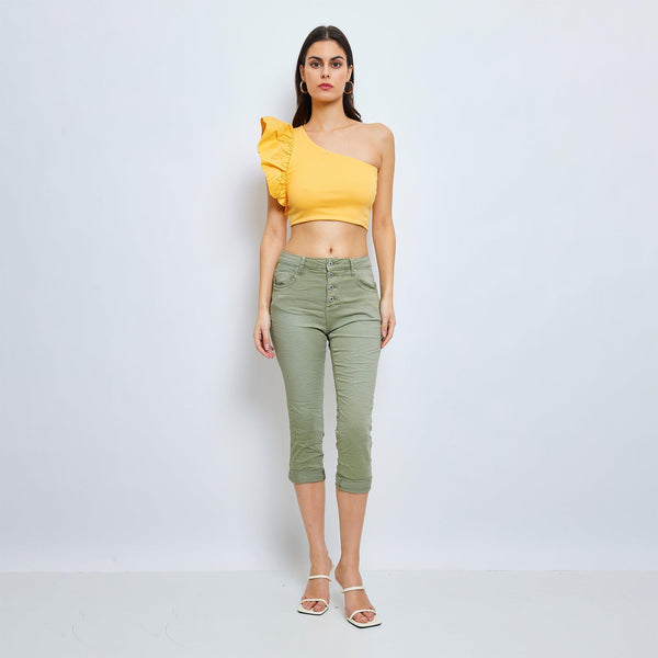 Pantacourt Rachel en JoggJeans à Boutons Couleurs