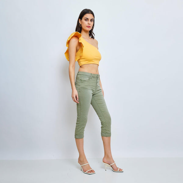 Pantacourt Rachel en JoggJeans à Boutons Couleurs