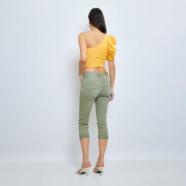 Pantacourt Rachel en JoggJeans à Boutons Couleurs