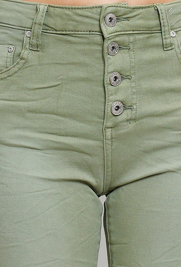 Pantacourt Rachel en JoggJeans à Boutons Couleurs