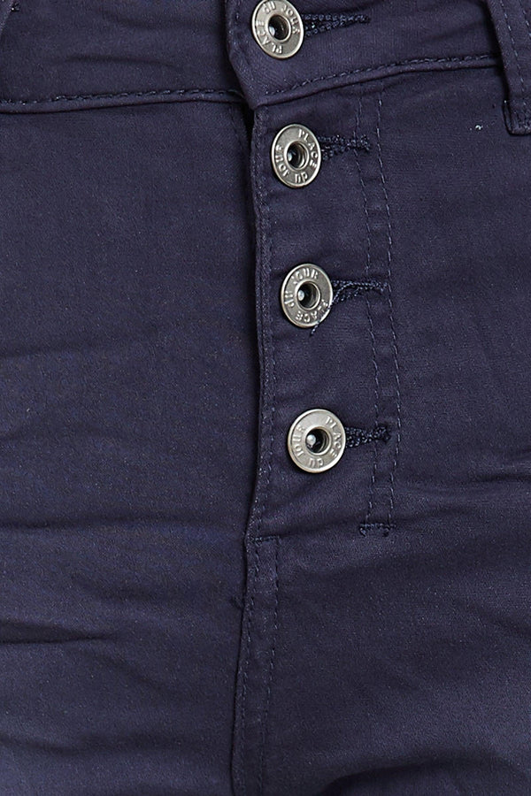 Color:Marine , Pantacourt en JoggJeans à Boutons - Pantacourt Femme - Place du jour
