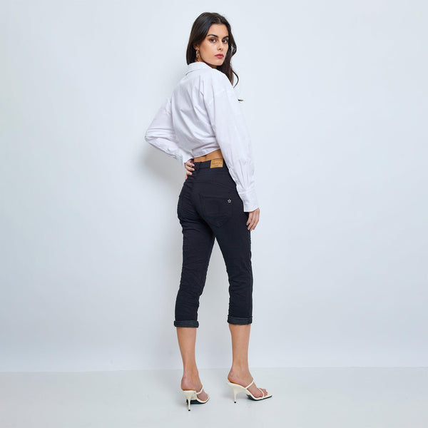 Color:Noir , Pantacourt en JoggJeans à Boutons - Pantacourt Femme - Place du jour