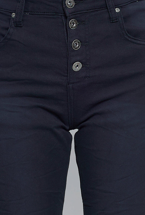 Color:Noir , Pantacourt en JoggJeans à Boutons - Pantacourt Femme - Place du jour