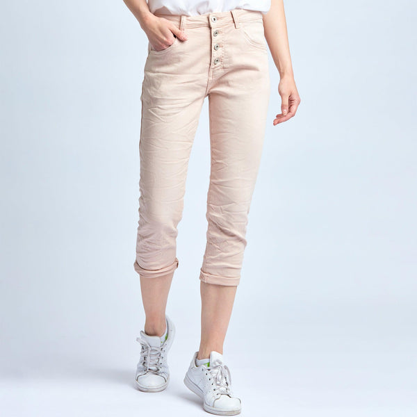 Color:Nude , Pantacourt en JoggJeans à Boutons - Pantacourt Femme - Place du jour