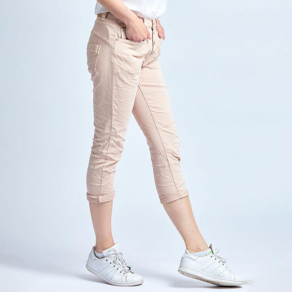 Color:Nude , Pantacourt en JoggJeans à Boutons - Pantacourt Femme - Place du jour
