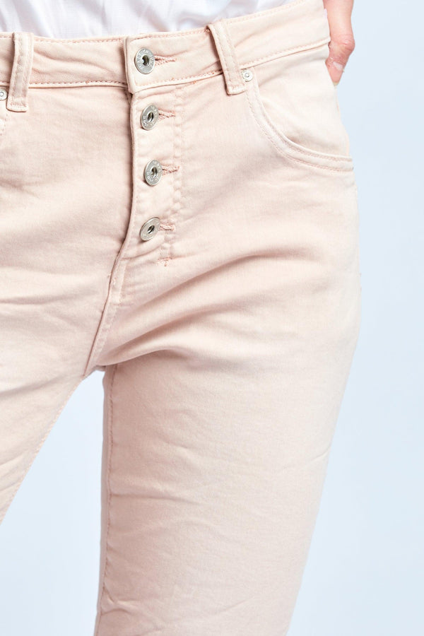 Color:Nude , Pantacourt en JoggJeans à Boutons - Pantacourt Femme - Place du jour