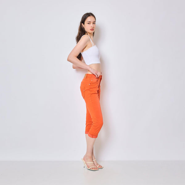 Color:Orange , Pantacourt en JoggJeans à Boutons - Pantacourt Femme - Place du jour